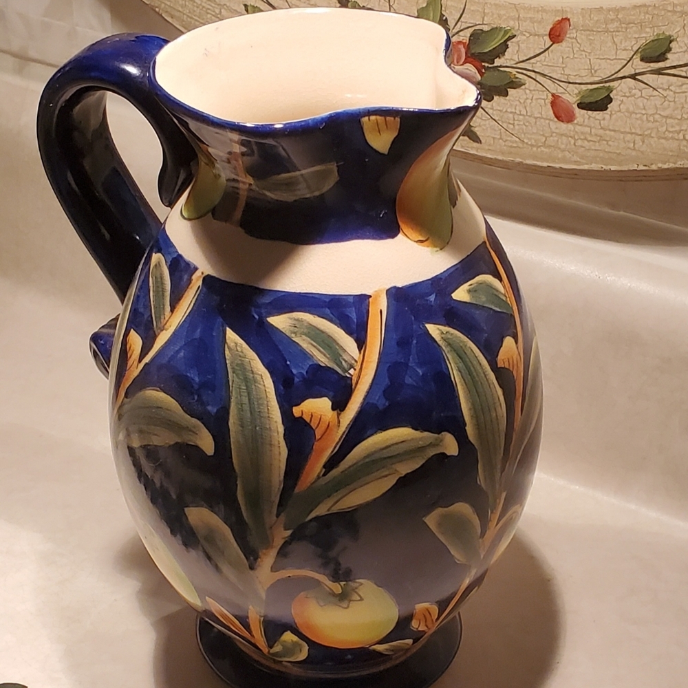 Handpainted Pitcher Blue with Lemons